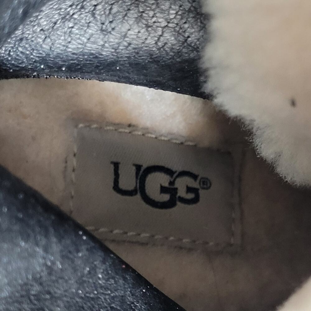 UGG "Ingrid" Black Leather Shearling Lug Soled Lace-Up Moto Combat Biker Boots-7 - Picture 12 of 14